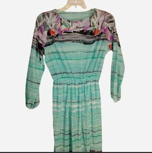Vintage Malouf of Dallas Abstract Watercolor Plissé Midi Dress Women's  Medium